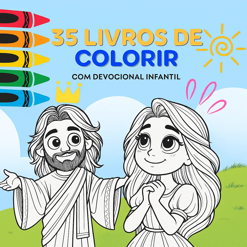 Mockup do Kit Cristão de Colorir com páginas em PDF e lápis de cor